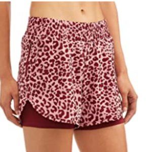 Avia Womens Leopard Print Athletic Shorts Lined Zip Pockets Burgundy Pink Small